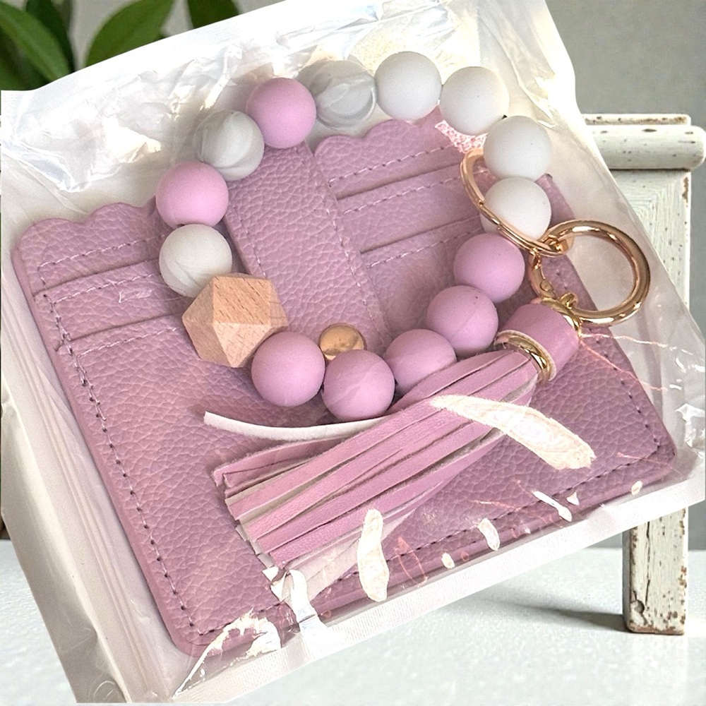 5 For $25💫Light Mauve Tassel Keyring With a Small Mauve Card Holder